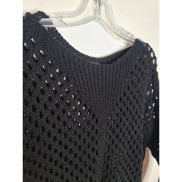 Ann Taylor black cotton open weave long sleeve sweater - medium - Picture 3 of 6